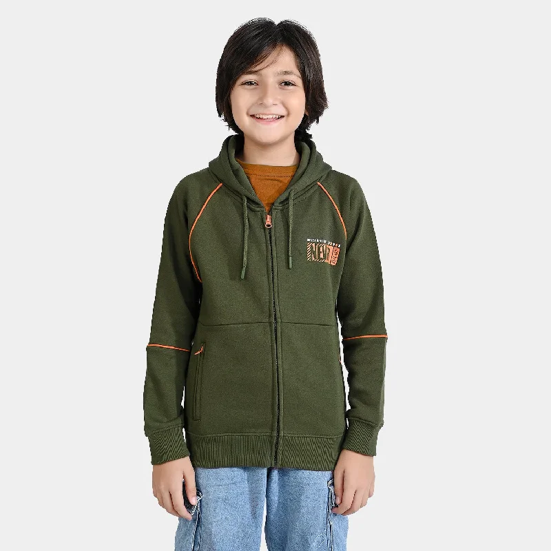 men's stylish leather bomber jackets -Boys Fleece Knitted Jacket Never Give Up-Rifle.Green