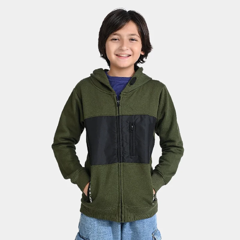 men's stylish parkas -Boys Fleece Knitted Jacket 360 Degree-Rifle.Green