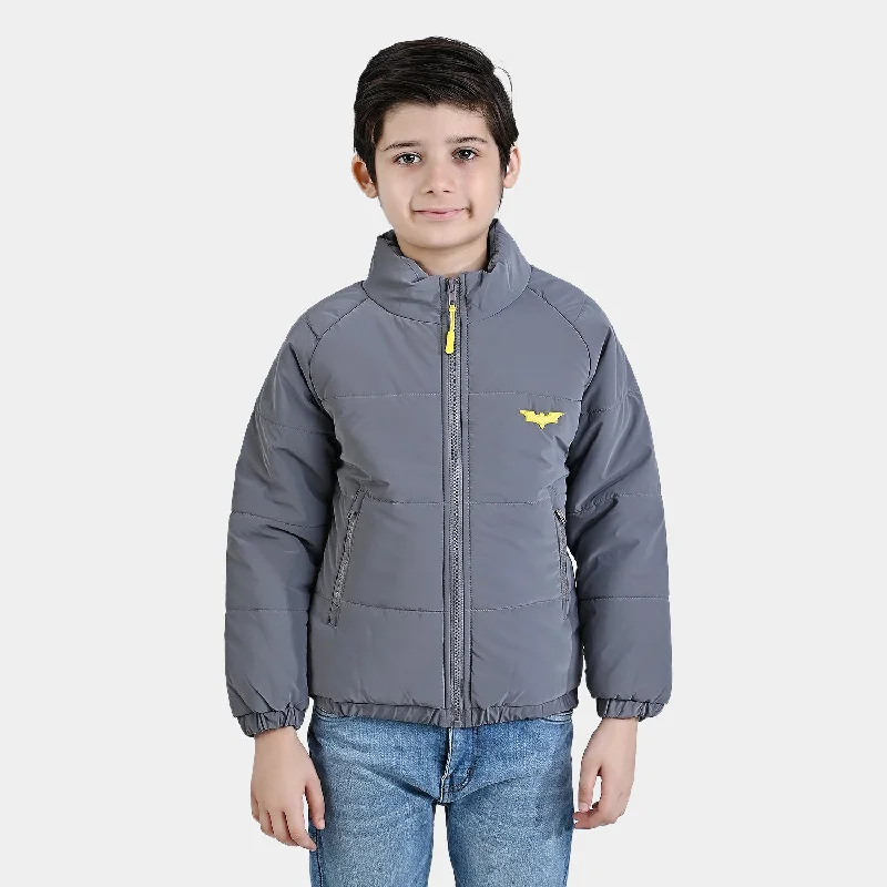 men's jacket with hoodie -Boys Mix taffeta Quilted Jacket Character-GRAY