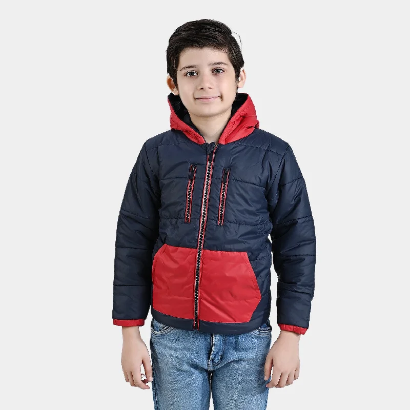 men's zip-up jackets -Boys Mix taffeta Quilted Jacket Color Block-R Navy