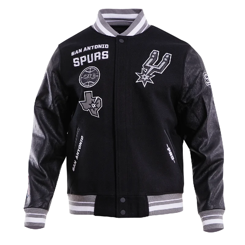 men's long sleeve jackets -NBA SAN ANTONIO SPURS RETRO CLASSIC MEN'S RIB WOOL VARSITY JACKET (BLACK/GRAY)