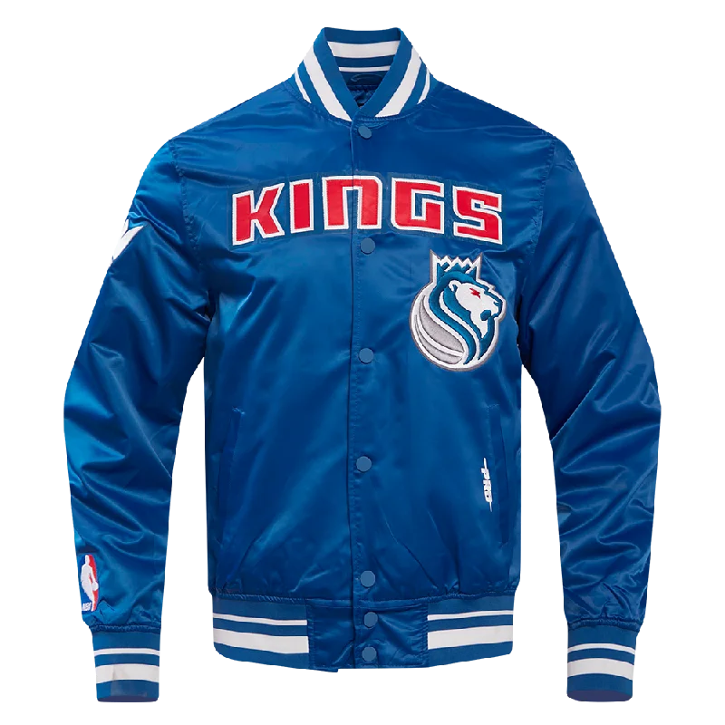 men's military jackets -NBA SACRAMENTO KINGS CHEST 100 YRS OF ROYALTY MEN'S RIB SATIN JACKET (DODGER BLUE)