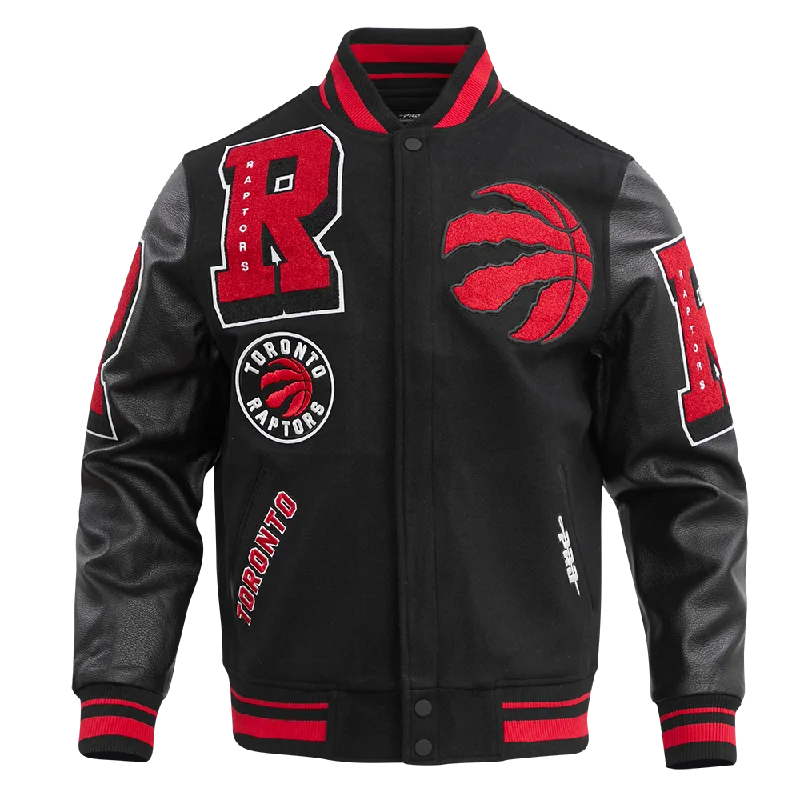 men's sports jackets -NBA TORONTO RAPTORS MASHUP MEN'S RIB WOOL VARSITY JACKET (BLACK/RED/BLACK)