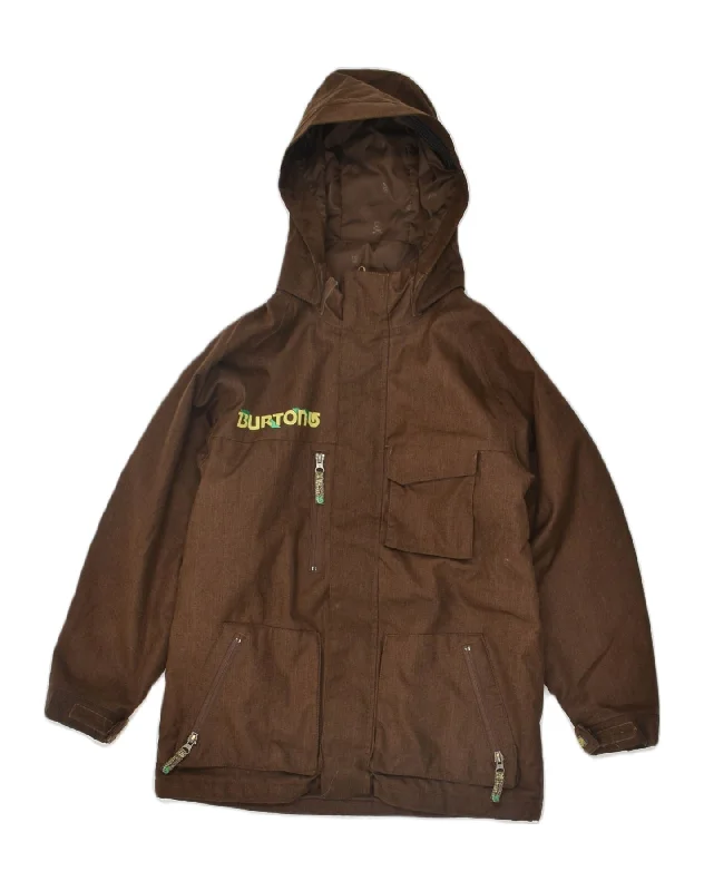 men's wool jackets -BURTON Boys Hooded Windbreaker Jacket 14-15 Years XL Brown Polyester