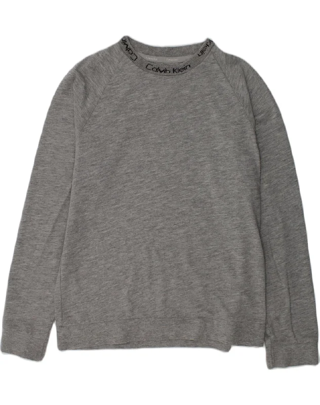 men's zip-up sweatshirts for gym -CALVIN KLEIN Boys Sweatshirt Jumper 12-13 Years Grey Cotton