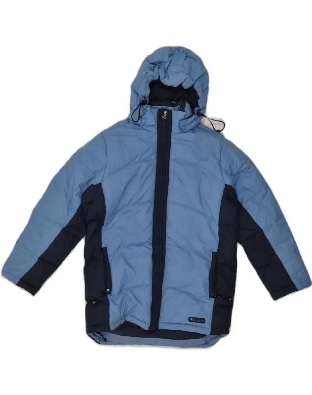 men's wind-resistant jackets -CHAMPION Boys Authentic Hooded Padded Jacket 11-12 Years Large Blue