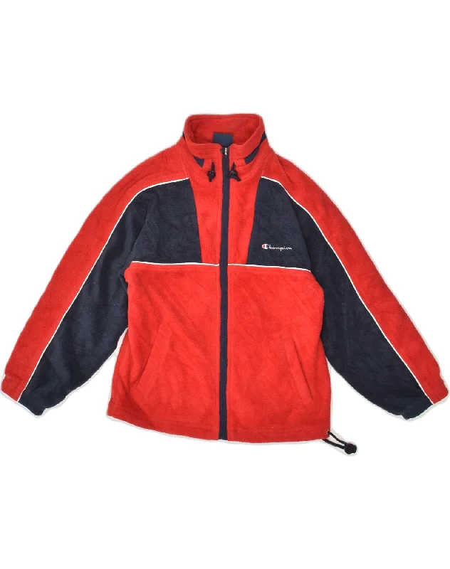 men's slim fit leather jackets -CHAMPION Boys Fleece Jacket 7-8 Years Red Colourblock Polyester