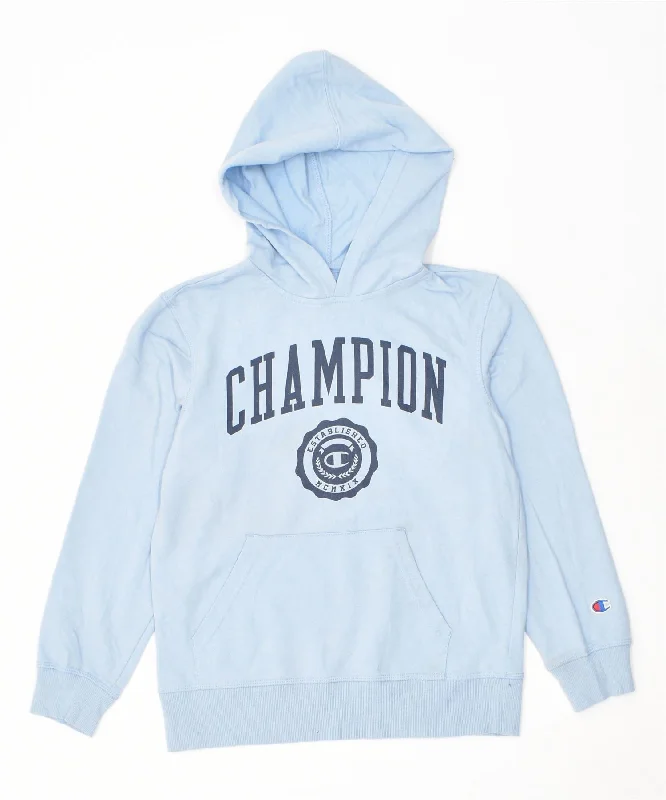 men's eco-friendly sweatshirt hoodies -CHAMPION Boys Graphic Hoodie Jumper 10-11 Years Medium Blue Cotton