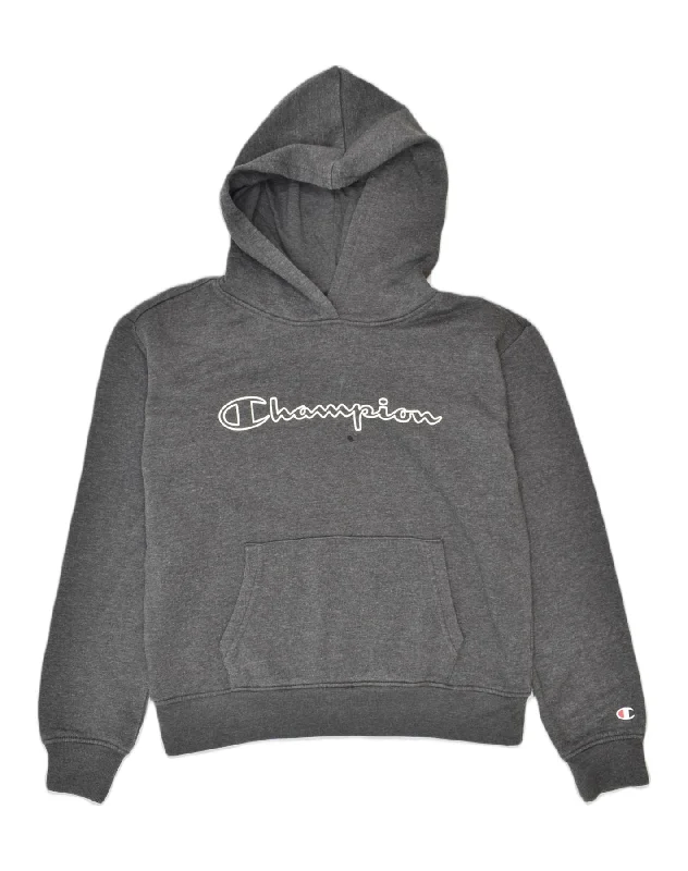 men's hoodie sweatshirt for weekend -CHAMPION Boys Graphic Hoodie Jumper 11-12 Years Large Grey