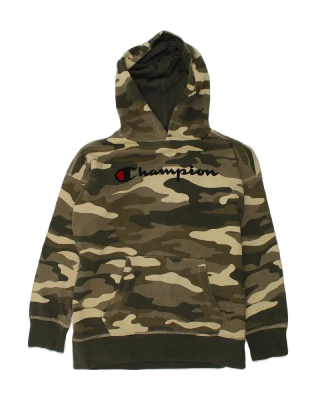 men's fleece hoodies -CHAMPION Boys Graphic Hoodie Jumper 11-12 Years Large  Khaki Camouflage