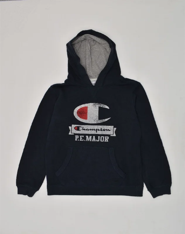 men's hoodie for layering -CHAMPION Boys Graphic Hoodie Jumper 11-12 Years Large Navy Blue Cotton