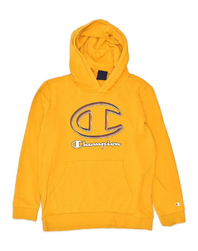 men's warm hoodies -CHAMPION Boys Graphic Hoodie Jumper 11-12 Years Large  Yellow Cotton