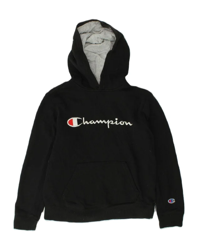 men's eco-friendly hoodies -CHAMPION Boys Graphic Hoodie Jumper 11-12 Years Medium  Black Cotton