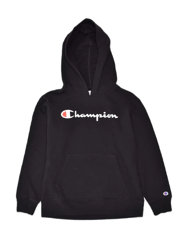 men's pullover hoodies -CHAMPION Boys Graphic Hoodie Jumper 12-13 Years Black Cotton