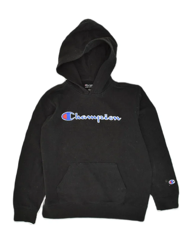 men's hoodie for snowboarding -CHAMPION Boys Graphic Hoodie Jumper 12-13 Years Large Black Cotton