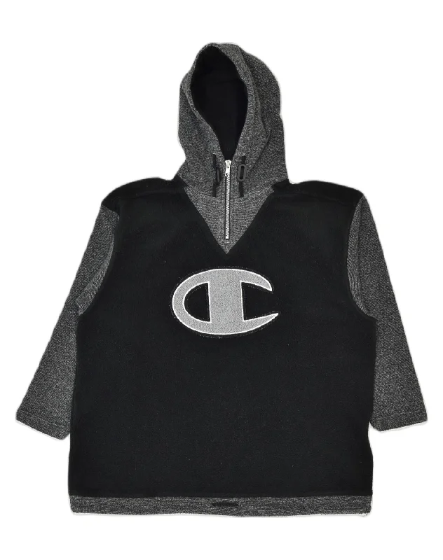 men's printed graphic sweatshirts -CHAMPION Boys Graphic Hoodie Jumper 13-14 Years Black Colourblock