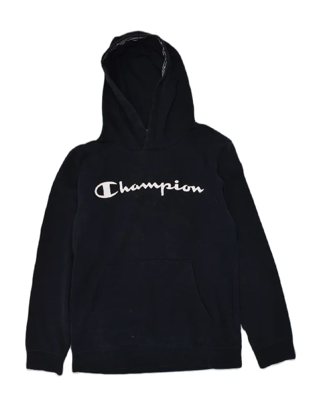 men's performance hoodies -CHAMPION Boys Graphic Hoodie Jumper 13-14 Years XL Black Cotton