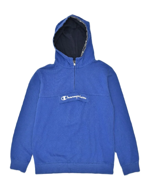 men's hoodie sweatshirt with hoods -CHAMPION Boys Graphic Hoodie Jumper 13-14 Years XL Blue Cotton