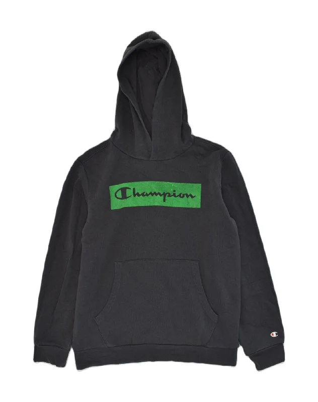 men's hoodie for casual wear -CHAMPION Boys Graphic Hoodie Jumper 13-14 Years XL Grey Cotton