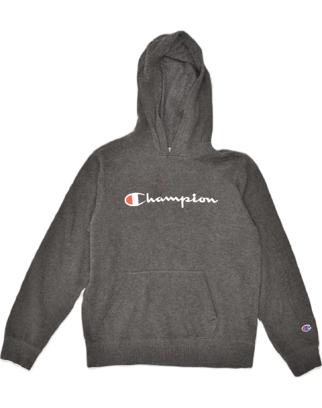 men's printed hoodies -CHAMPION Boys Graphic Hoodie Jumper 15-16 Years XL Grey Cotton