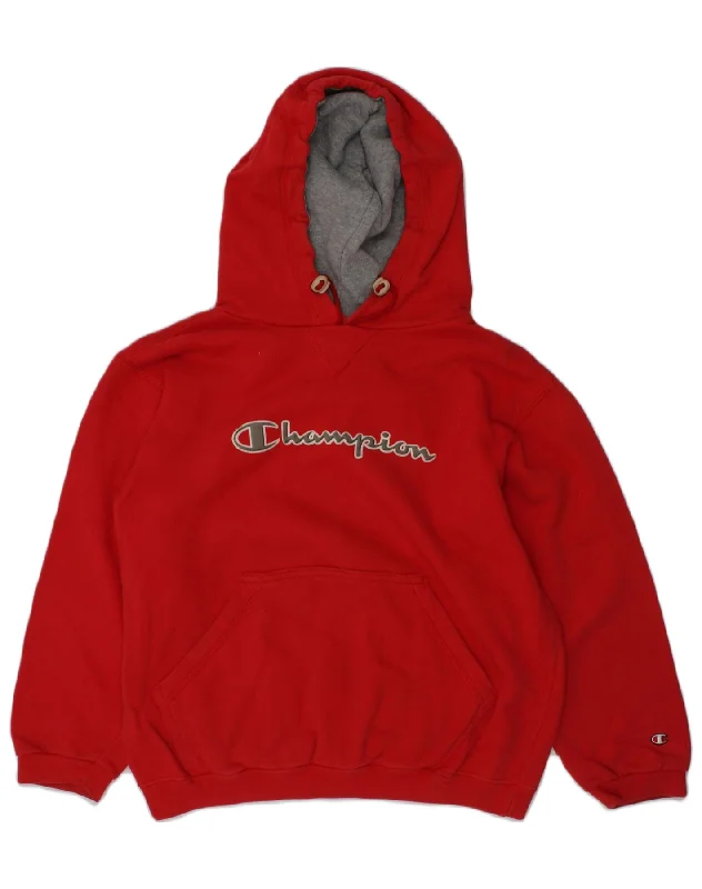 men's hoodie with bold prints -CHAMPION Boys Graphic Hoodie Jumper 7-8 Years Red Cotton