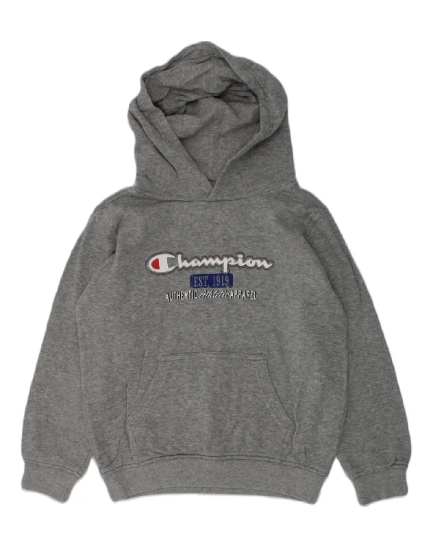 men's hoodies with logos -CHAMPION Boys Graphic Hoodie Jumper 7-8 Years Small Grey Cotton