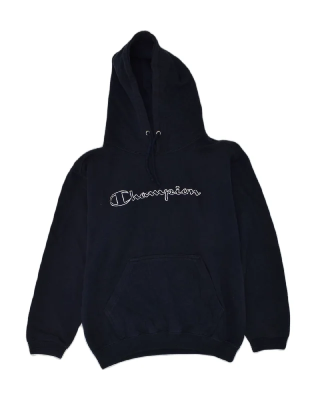 men's trendy zip-up sweatshirts -CHAMPION Boys Graphic Hoodie Jumper 9-10 Years  Navy Blue Cotton