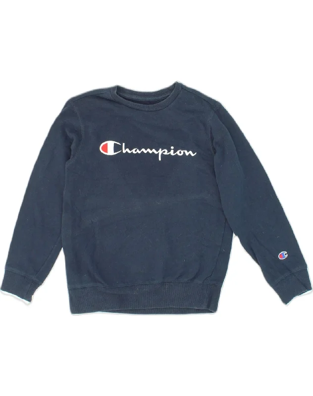 men's printed graphic sweatshirts -CHAMPION Boys Graphic Sweatshirt Jumper 10-11 Years Medium Navy Blue