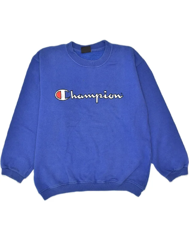 men's oversized sweatshirt hoodies -CHAMPION Boys Graphic Sweatshirt Jumper 11-12 Years Blue Cotton