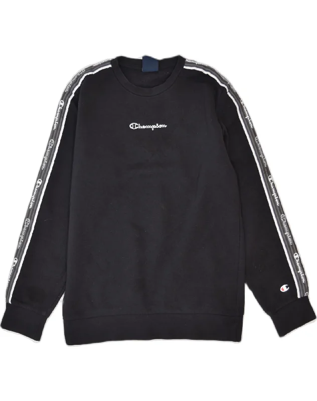 men's performance hoodies -CHAMPION Boys Graphic Sweatshirt Jumper 11-12 Years Large Black Cotton