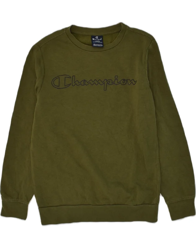 men's cotton hoodies -CHAMPION Boys Graphic Sweatshirt Jumper 11-12 Years Large Khaki Cotton