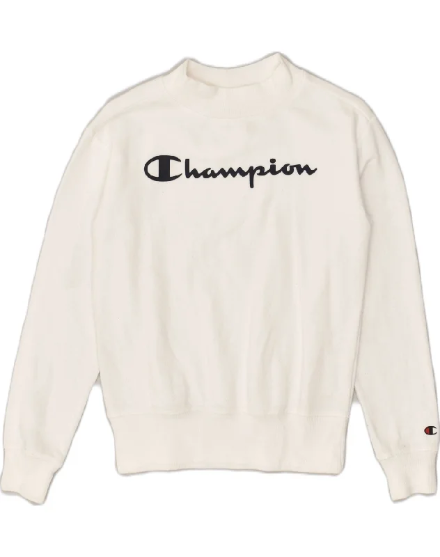 men's hoodie for exercise -CHAMPION Boys Graphic Sweatshirt Jumper 11-12 Years Large  White Cotton