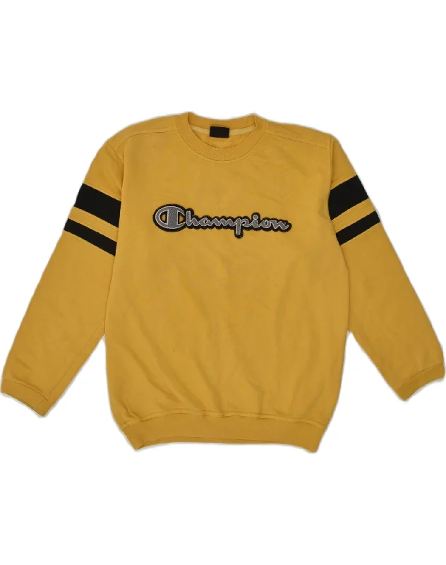 men's hoodie for sports activities -CHAMPION Boys Graphic Sweatshirt Jumper 11-12 Years Yellow Cotton