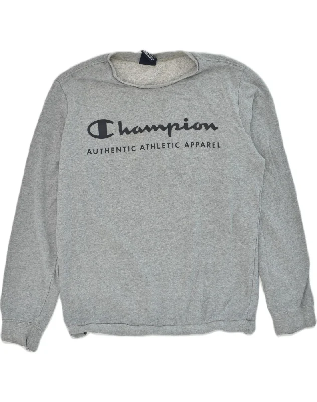 men's fleece hoodies -CHAMPION Boys Graphic Sweatshirt Jumper 13-14 Years XL Grey Cotton