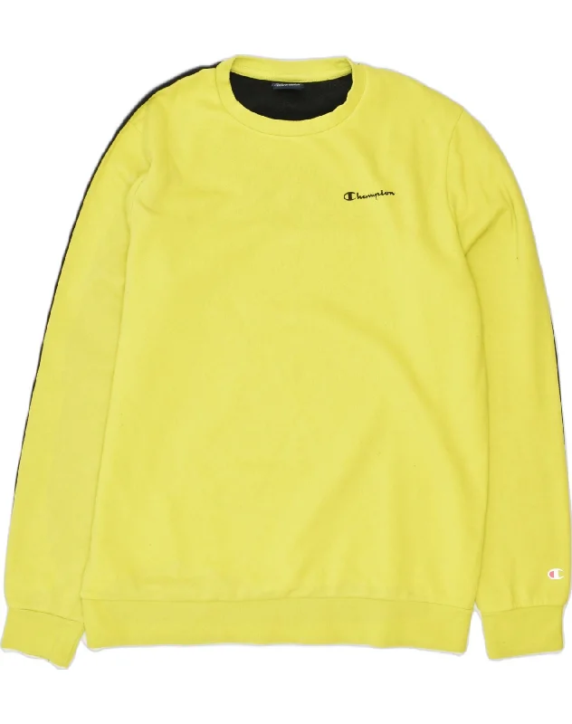 men's cozy fleece sweatshirts -CHAMPION Boys Graphic Sweatshirt Jumper 15-16 Years 2XL Yellow Colourblock