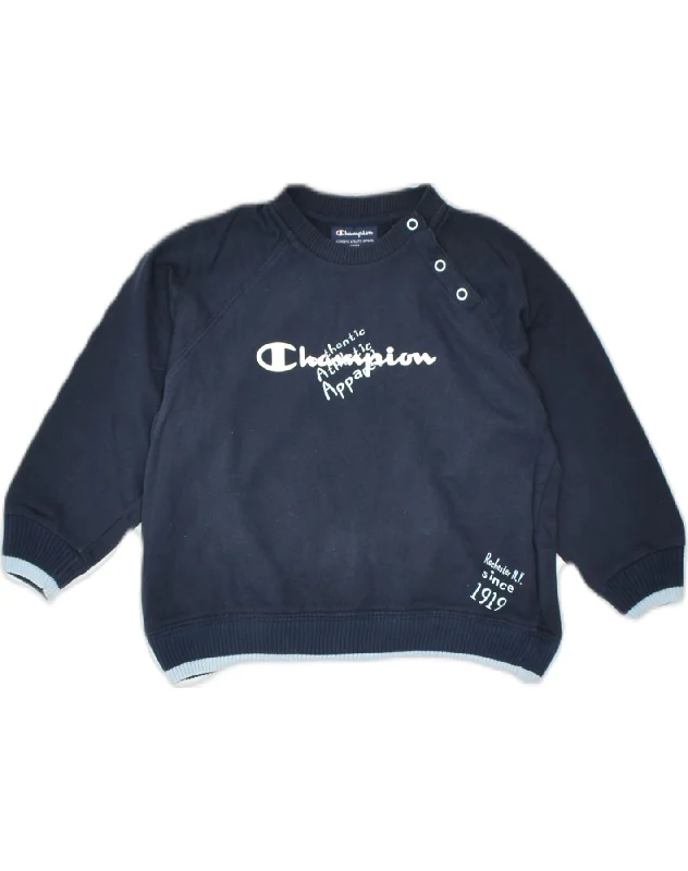 men's hoodie for chilly evenings -CHAMPION Boys Graphic Sweatshirt Jumper 2-3 Years XL Navy Blue Cotton