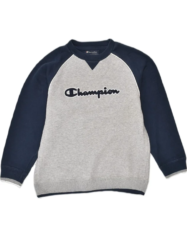 men's hoodie for fashion -CHAMPION Boys Graphic Sweatshirt Jumper 7-8 Years Navy Blue Colourblock