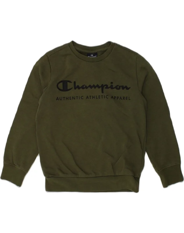 men's workout hoodies -CHAMPION Boys Graphic Sweatshirt Jumper 7-8 Years Small Khaki