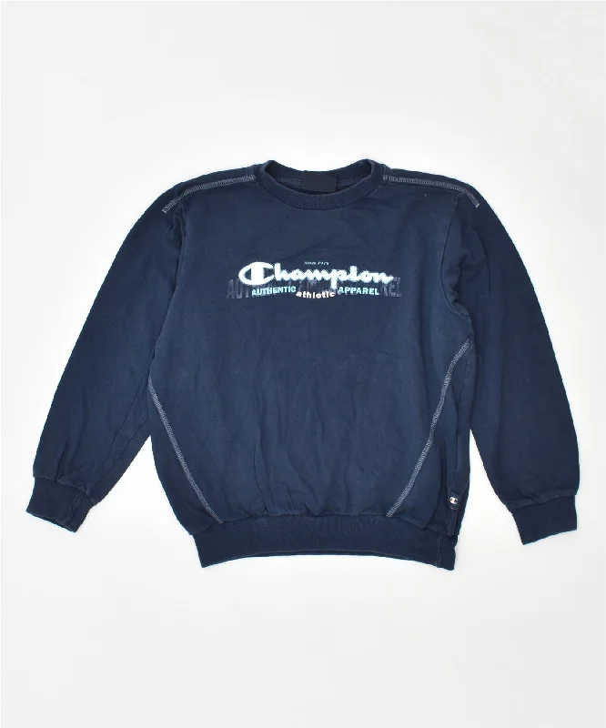 men's hoodie with stylish patterns -CHAMPION Boys Graphic Sweatshirt Jumper 9-10 Years Medium Navy Blue Cotton