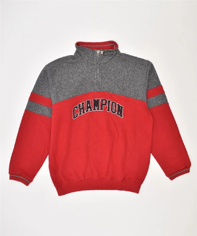 men's hoodies for winter -CHAMPION Boys Graphic Sweatshirt Jumper 9-10 Years Red Colourblock Cotton