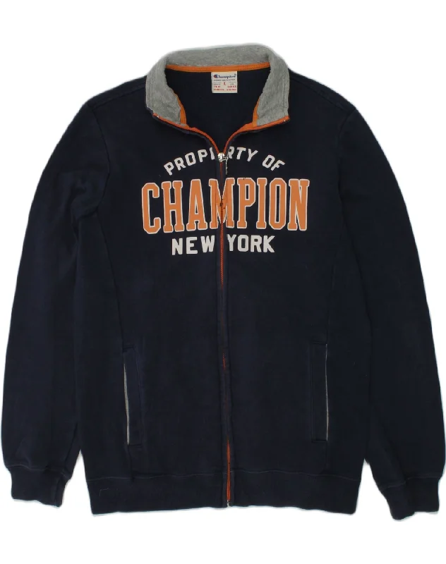 men's sports jackets -CHAMPION Boys Graphic Tracksuit Top Jacket 11-12 Years Large Navy Blue