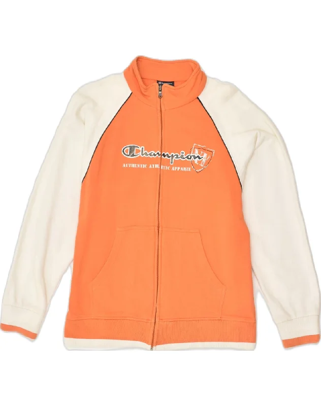 men's down jackets -CHAMPION Boys Graphic Tracksuit Top Jacket 11-12 Years Large Orange