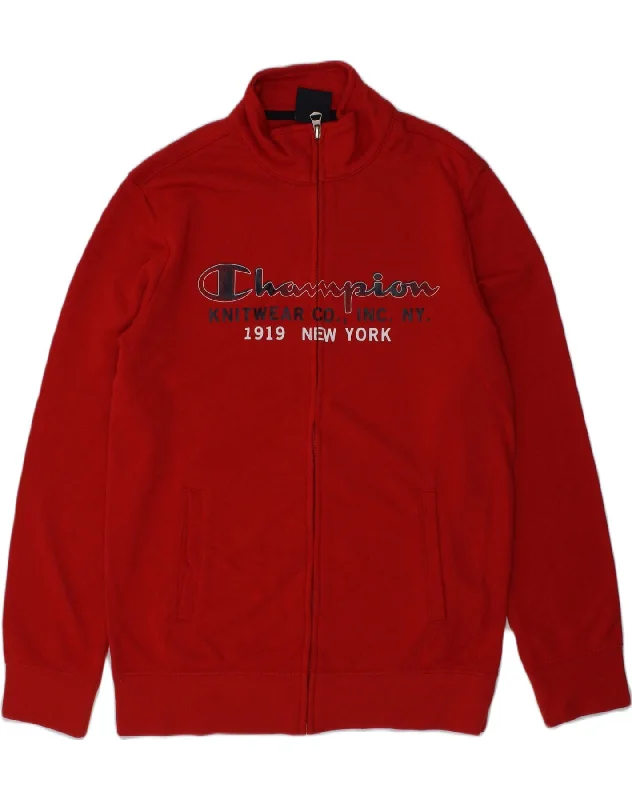 men's stylish parkas -CHAMPION Boys Graphic Tracksuit Top Jacket 11-12 Years Large Red Cotton