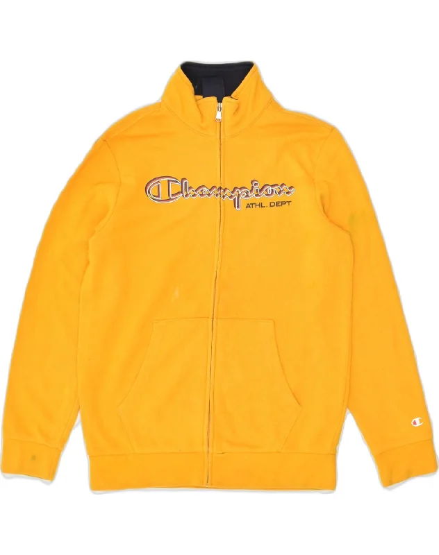 men's stylish outdoor jackets -CHAMPION Boys Graphic Tracksuit Top Jacket 11-12 Years Large Yellow Cotton