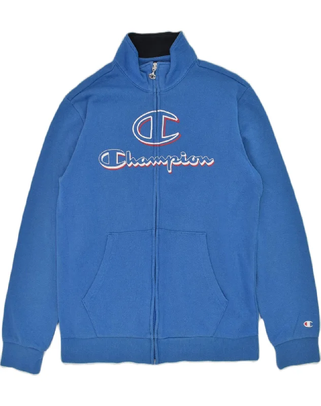 men's casual quilted jackets -CHAMPION Boys Graphic Tracksuit Top Jacket 13-14 Years XL Blue Cotton