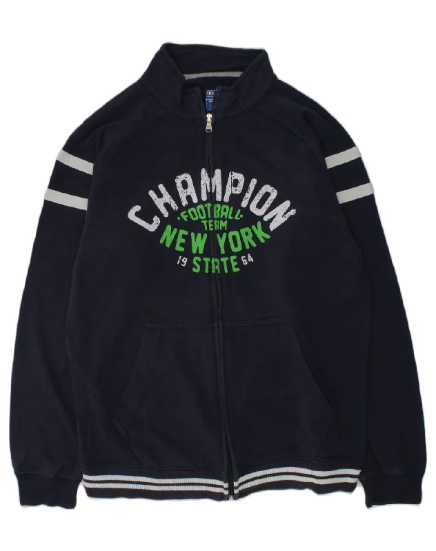 men's long sleeve jackets -CHAMPION Boys Graphic Tracksuit Top Jacket 13-14 Years XL Navy Blue Cotton