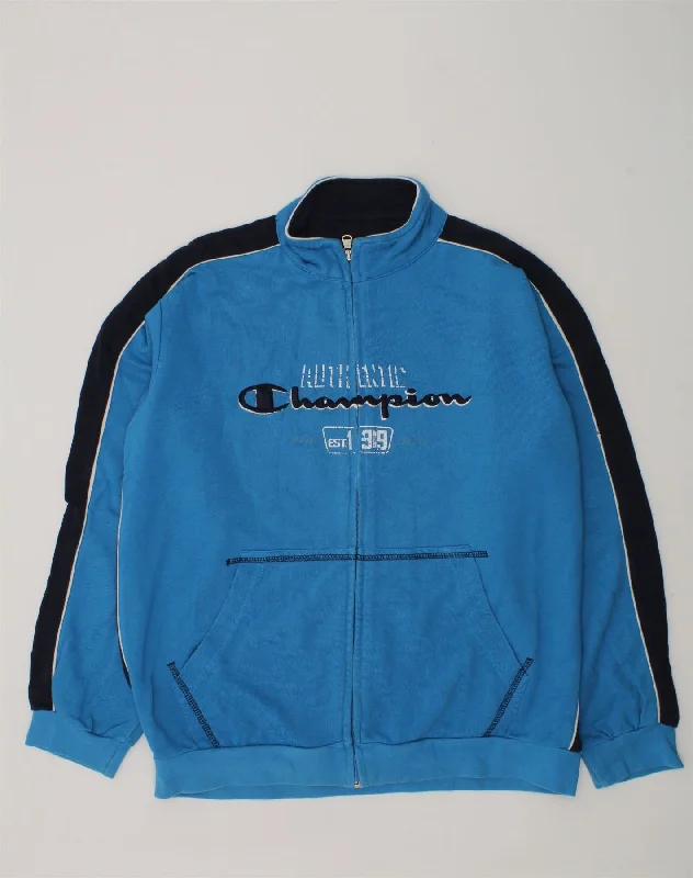 men's leather jacket with lining -CHAMPION Boys Graphic Tracksuit Top Jacket 15-16 Years Blue Colourblock