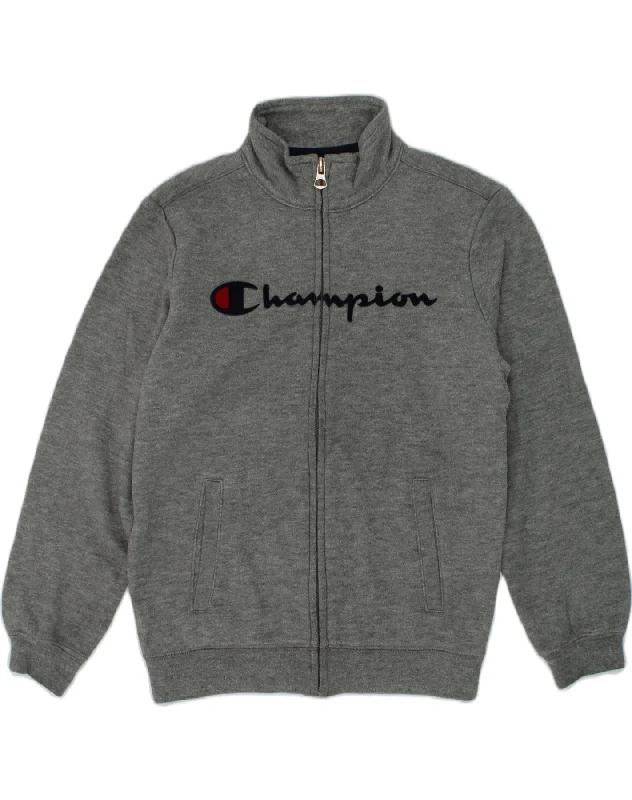 men's everyday jackets -CHAMPION Boys Graphic Tracksuit Top Jacket 5-6 Years XS Grey Cotton