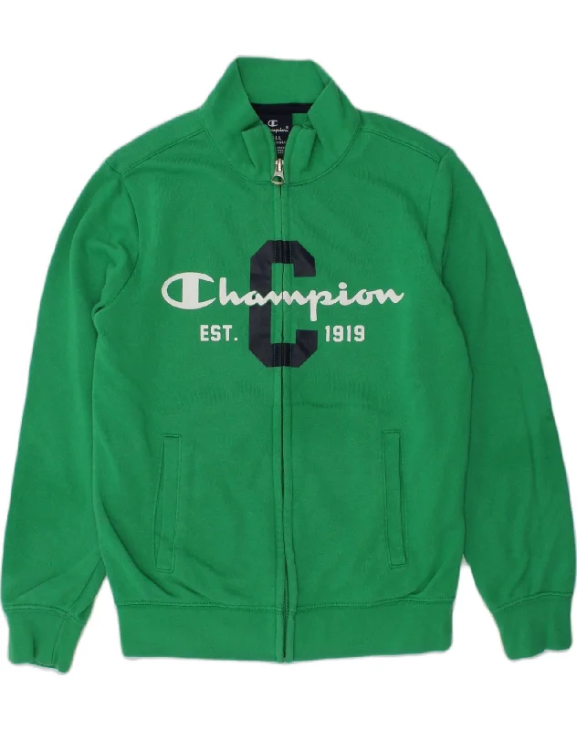 men's warm and insulated jackets -CHAMPION Boys Graphic Tracksuit Top Jacket 7-8 Years Small Green Cotton