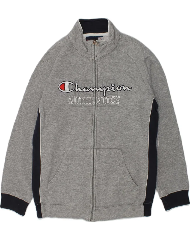 men's zip-up hooded jackets -CHAMPION Boys Graphic Tracksuit Top Jacket 9-10 Years Medium  Grey Cotton